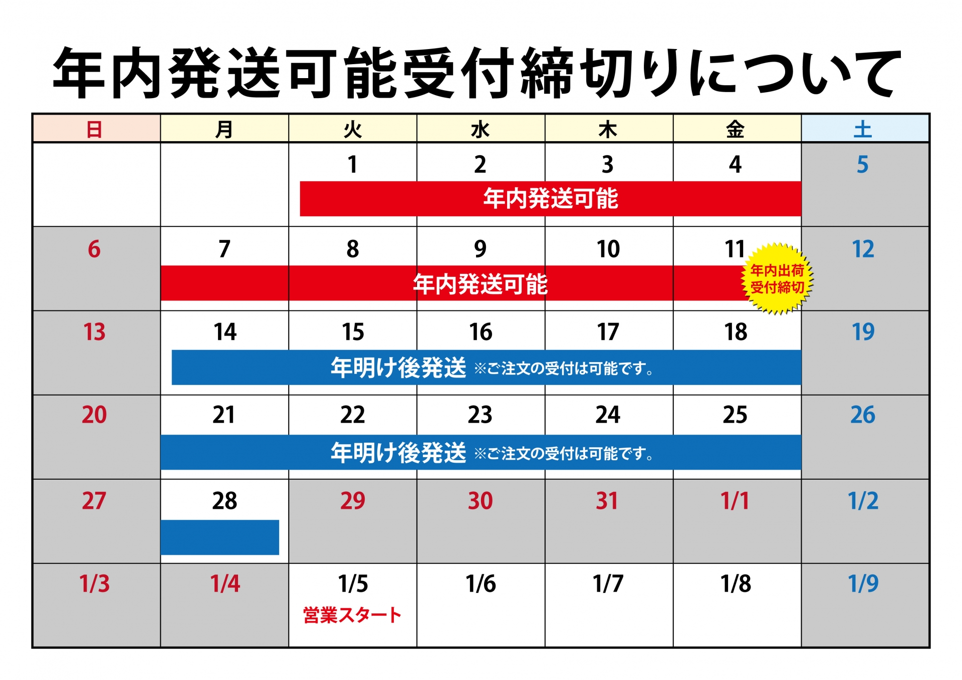 【Photorna】年内最終出荷日について